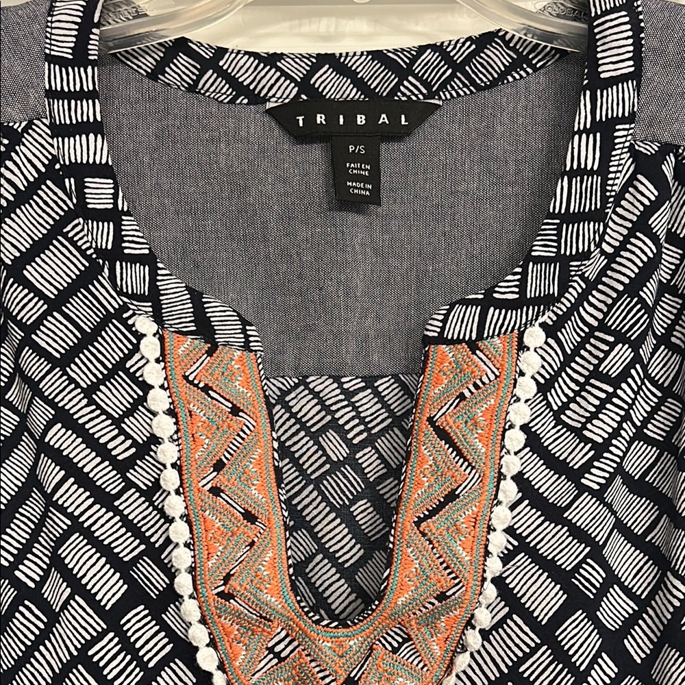 Tribal Navy and White Graphic Tank Top - Picture 2 of 5